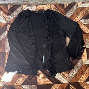 Colleen Lopez Black Fringe Open-Front Jacket